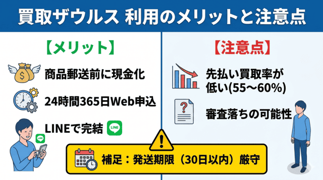 買取ザウルスで先払い買取するメリットと注意点